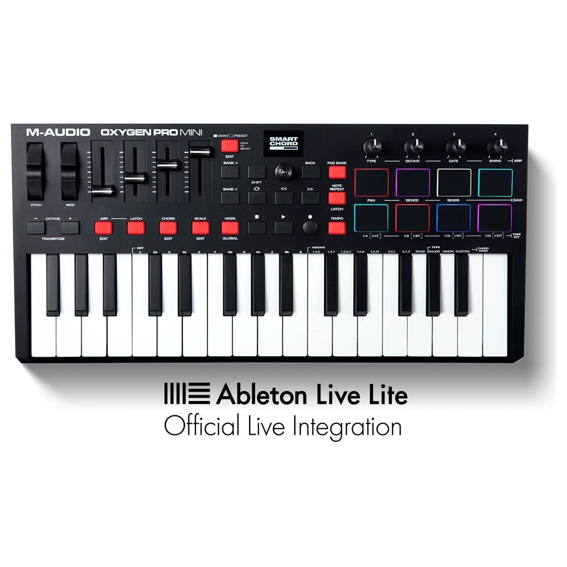 Oxygen Pro Mini 32 Mini Tuş USB MIDI Klavye (Pad, Fader, Smart Controls)