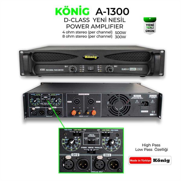 A1300 BLACK 2x500 Watt Power Amfi