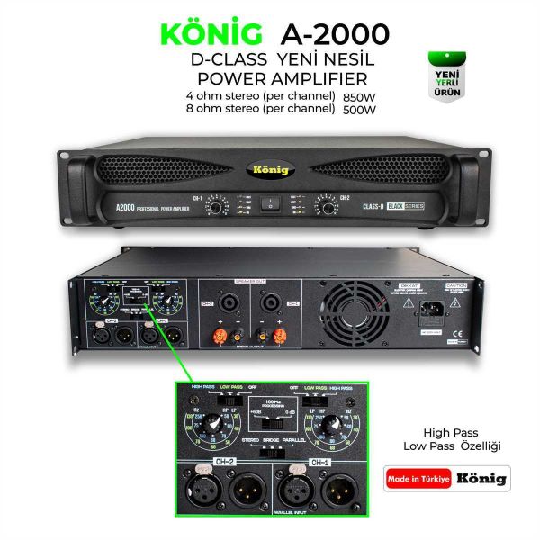 A2000 Black 2x850 Watt Power Amfi