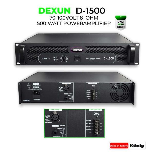 D 1500 70/100V 500 Watt Power Amfi