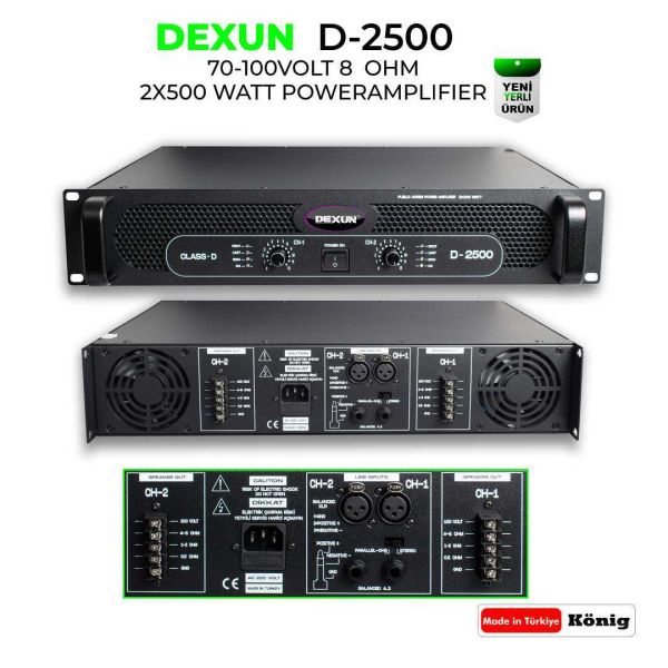 D 2500 70/100V 2x500 Watt Power Amfi