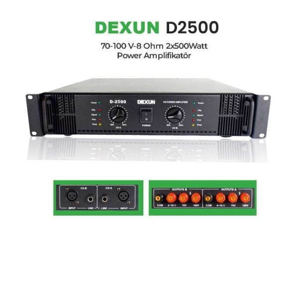 D 2500 70/100V 2x500 Watt Power Amfi