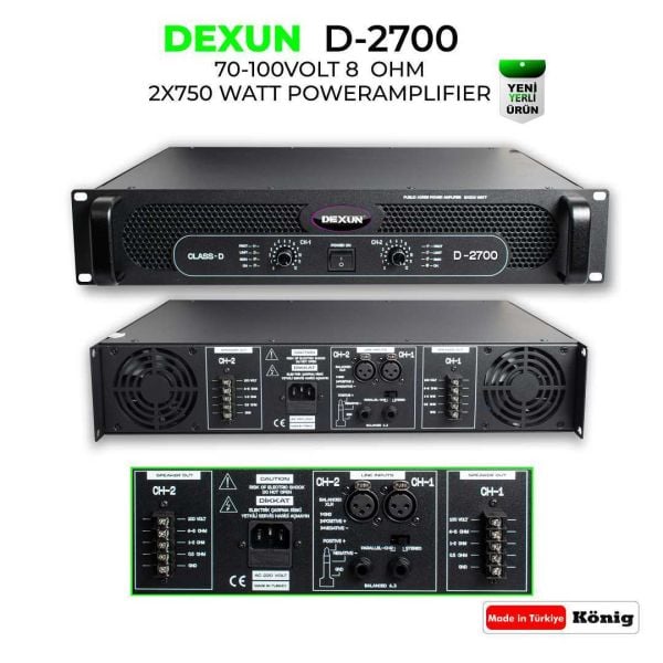 D 2700 70/100V 2x750 Watt Power Amfi