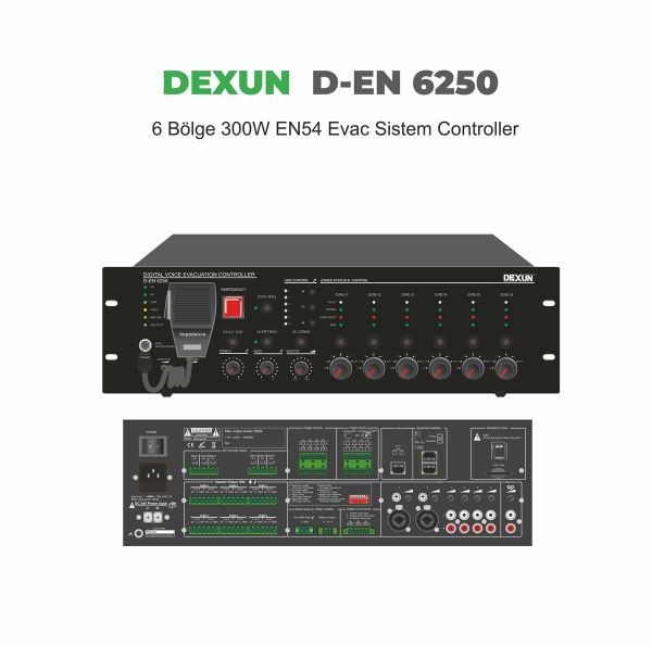D-EN 6250 6 Bölge 300 Watt EN54 Evac Sistem Kontrol Ünitesi
