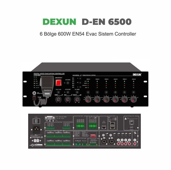 D-EN 6500 6 Bölge 600 Watt EN54 Evac Sistem Kontrol Ünitesi