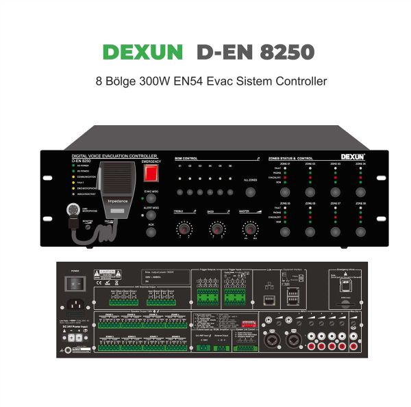 D-EN 8250 8 Bölge 300 Watt EN54 Evac Sistem Kontrol Ünitesi