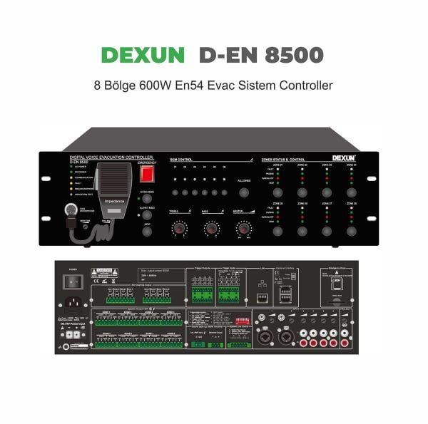 D-EN 8500 8 Bölge 600 Watt EN54 Evac Sistem Kontrol Ünitesi