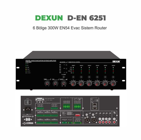 D-EN6251 6 Bölge 300 Watt EN54 Evac Sistem Kontrol Ünitesi