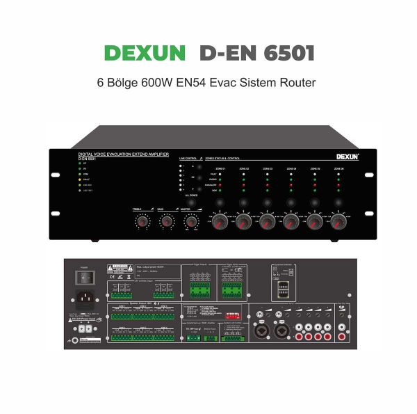 D-EN 6501 6 Bölge 600 Watt EN54 Evac Sistem Kontrol Ünitesi