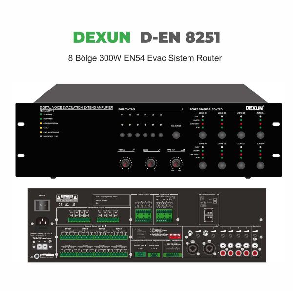 D-EN 8251 8 Bölge 300 Watt EN54 Evac Sistem Kontrol Ünitesi