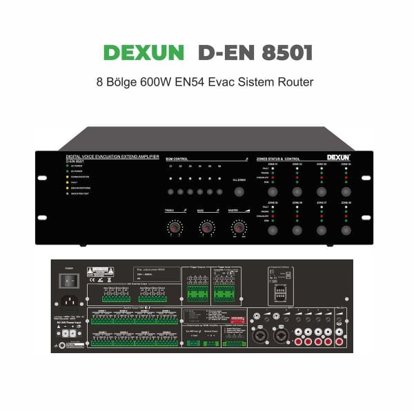 D-EN 8501 8 Bölge 600 Watt EN54 Evac Sistem Kontrol Ünitesi
