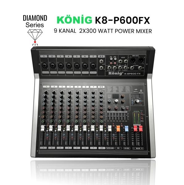 K-8 P600 FX DİAMOND 2x300 Watt 6 Kanal Power Mixer