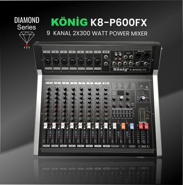 K-8 P600 FX DİAMOND 2x300 Watt 6 Kanal Power Mixer
