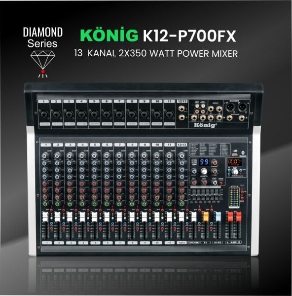 K-12 P700 FX DİAMOND 2x350 Watt 12 Kanal Power Mixer