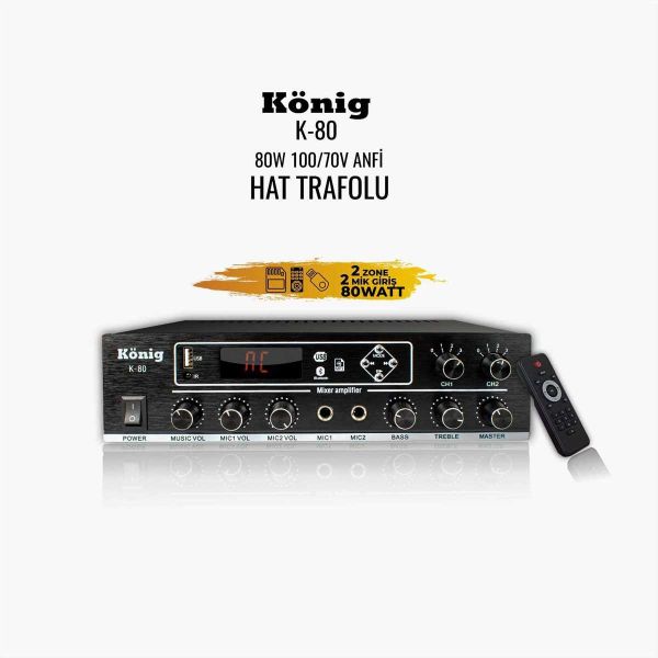 K80 2 Bölgeli 100V 80 Watt Trafolu Amfi