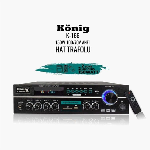 K166 2 Bölgeli 150 Watt 100V Trafolu Amfi