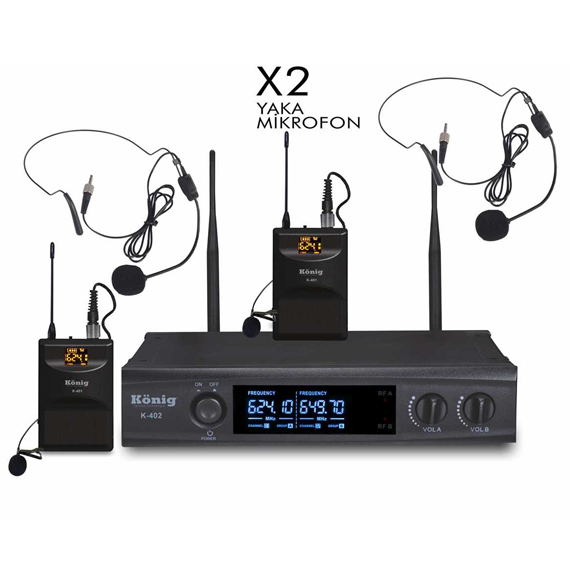 K402 Çift Kanal UHF Telsiz Headset Mikrofon