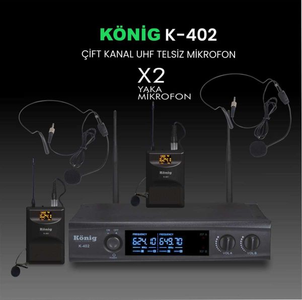 K402 Çift Kanal UHF Telsiz Headset Mikrofon