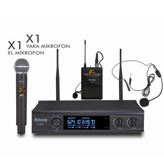 K402 Çift Kanal UHF El+Headset Telsiz Mikrofon