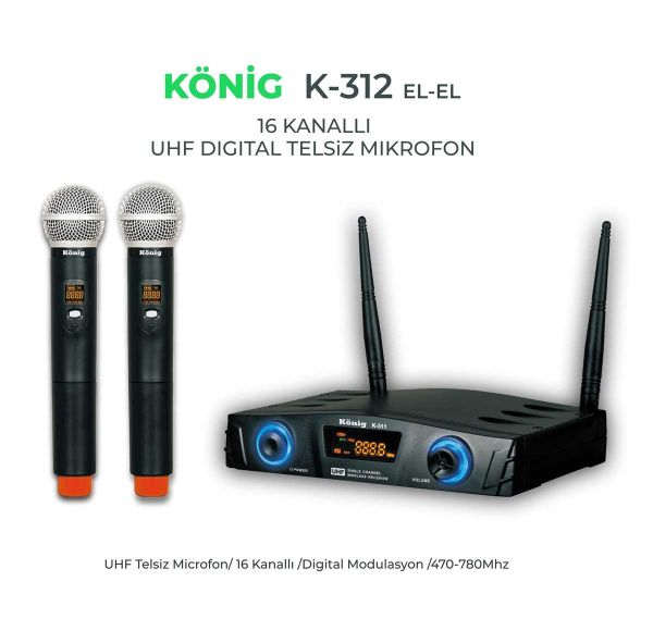 K312 Çift El UHF Telsiz Mikrofon