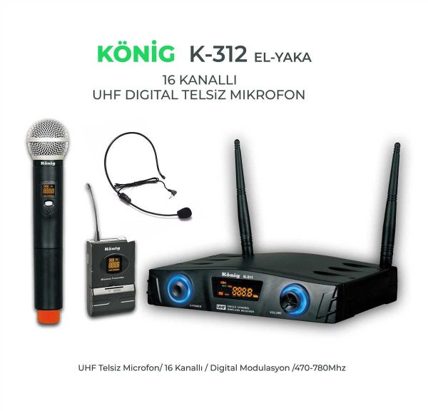 K312 UHF El+Headset Telsiz Mikrofon