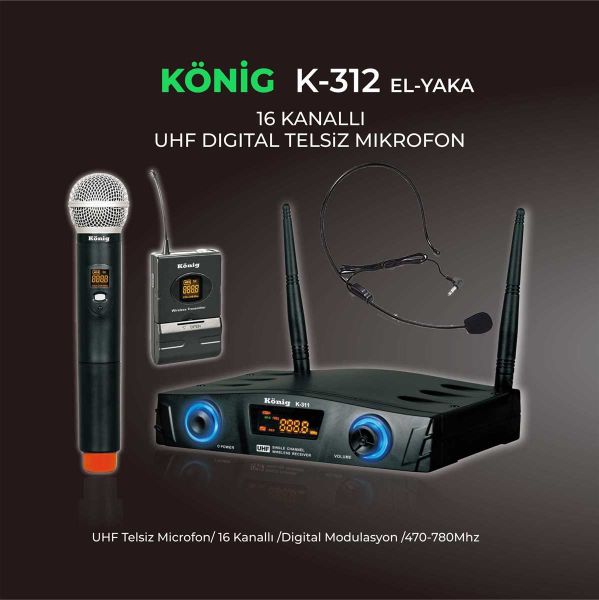 K312 UHF El+Headset Telsiz Mikrofon