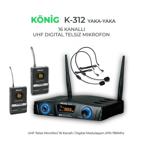 K312 Çift Kanal Çift Headset Telsiz Mikrofon