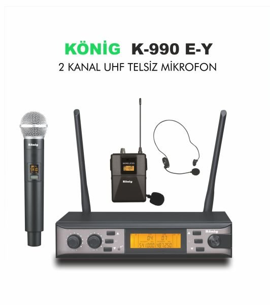 K990 Çift Kanal El+Headset Telsiz Mikrofon